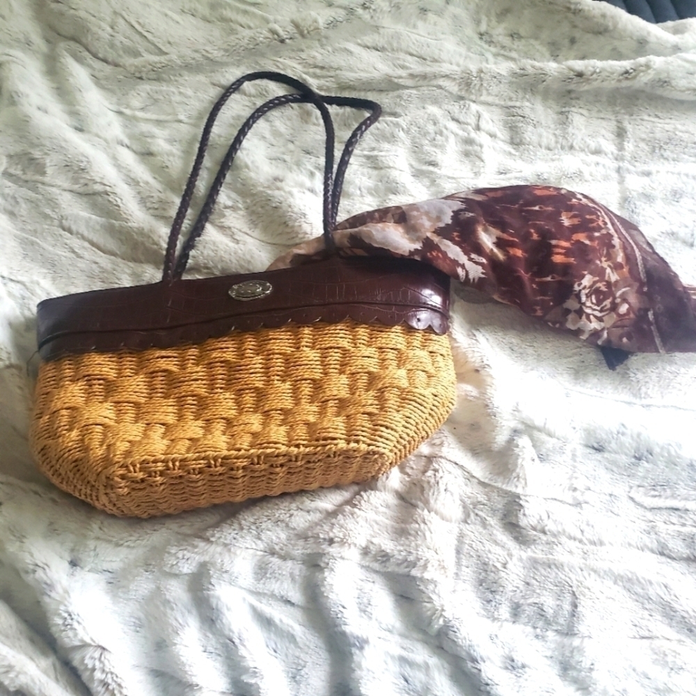 BUENO BOHO BOHEMIAN STYLE  WOVEN STRAW FAUX-LEATHER ACCENTS PURSE BAG - Picture 2 of 9